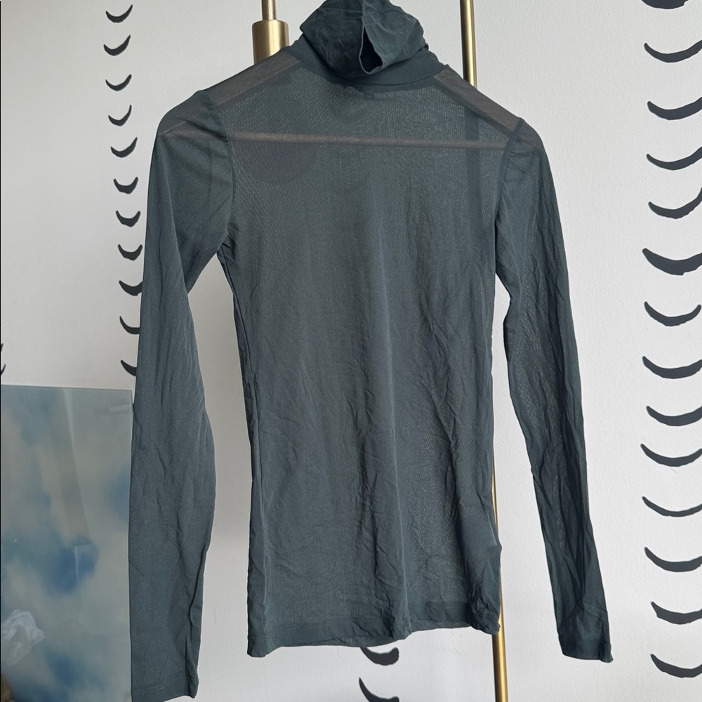 Judith & Charles Sheer Green Turtleneck Long Sleeve Top